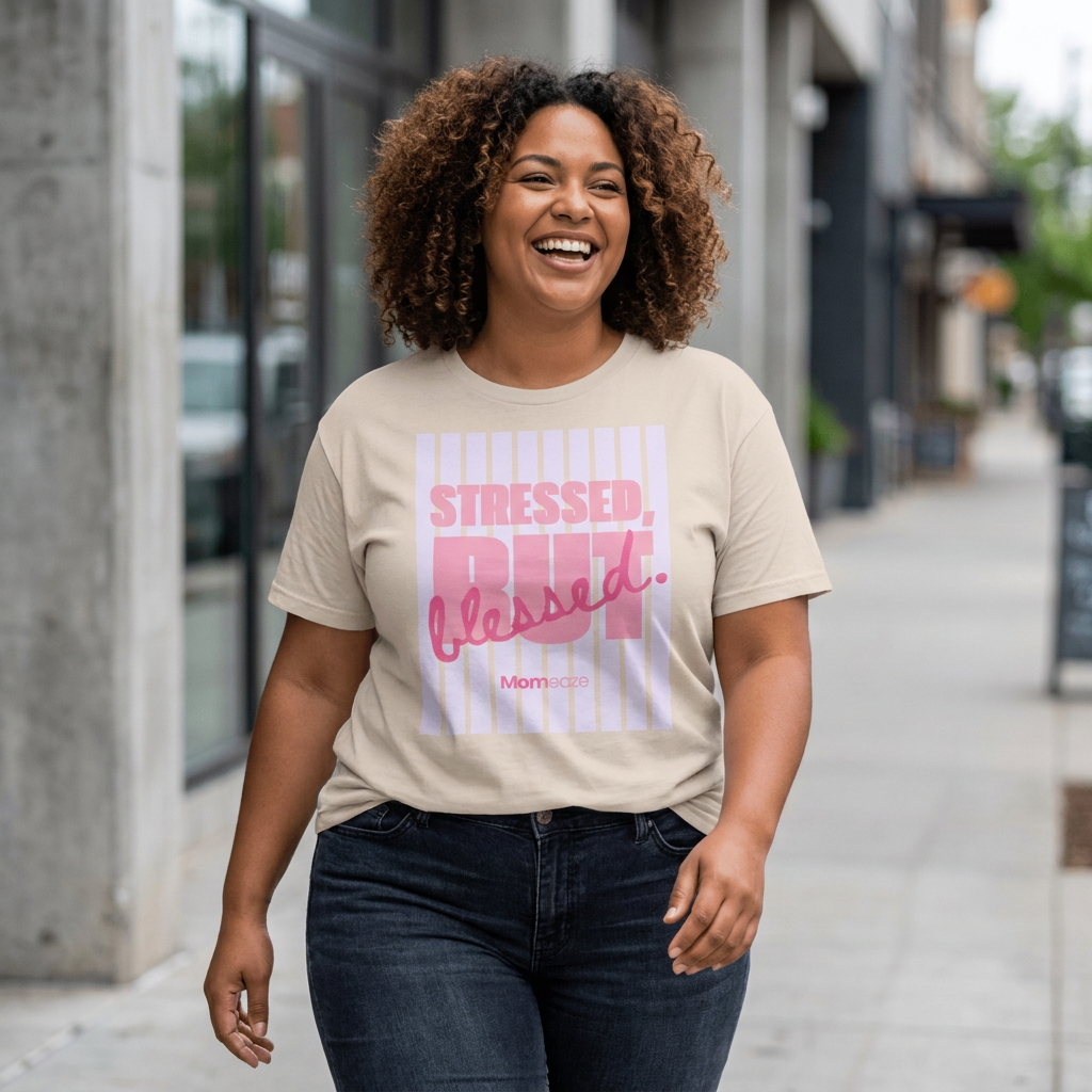 Stressed, But Blessed tee in natural unbleached cotton, alternate view