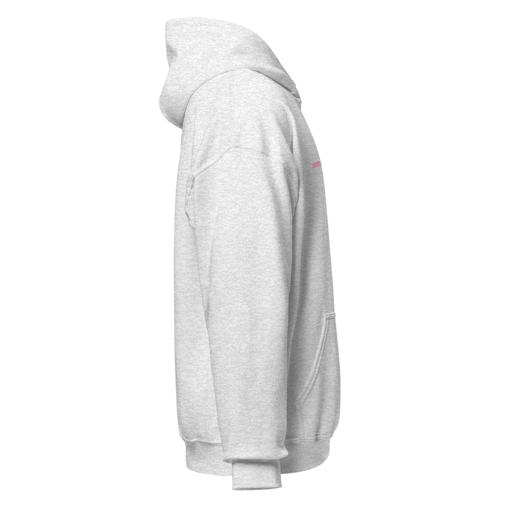 Overstimulated But Optimistic hoodie in heather grey, right side view